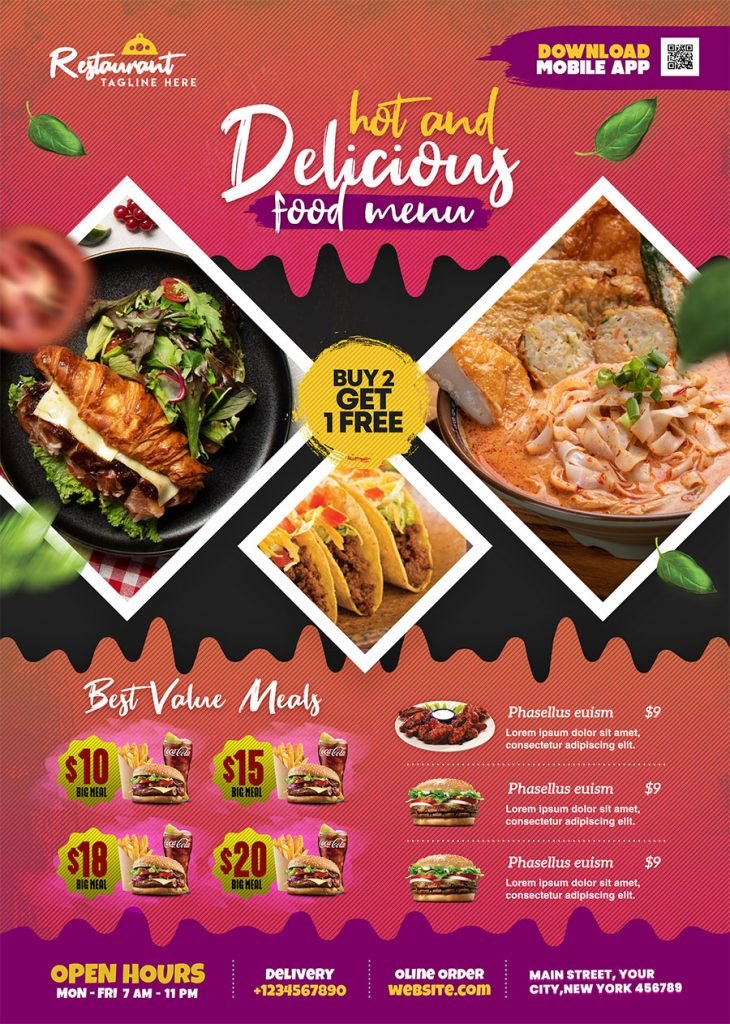 Modern Restaurant Food Flyer Menu PSD