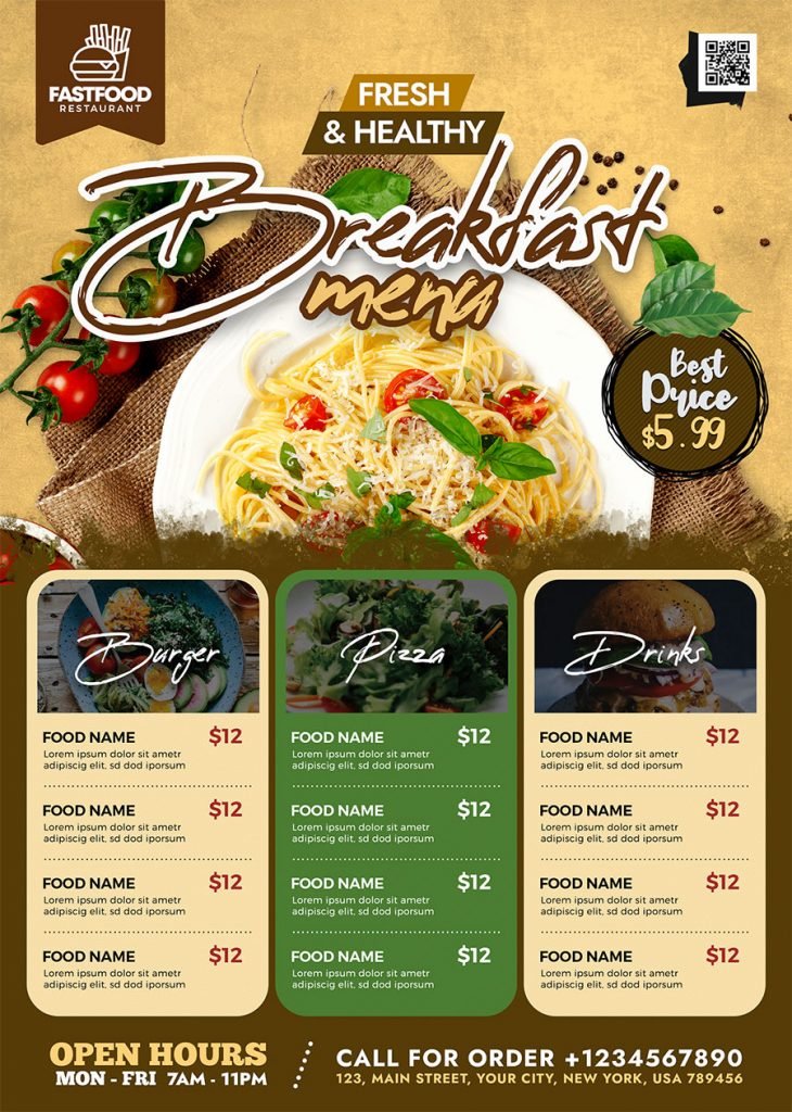 Restaurant Food Business Menu Flyer PSD Template