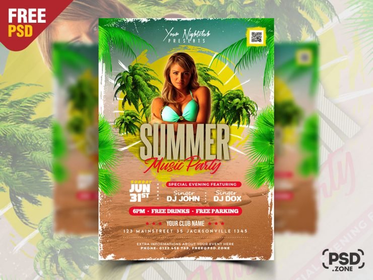 Summer Event Party Flyer Design PSD