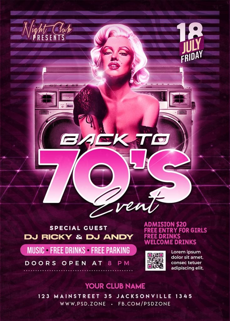 Retro Theme Event Party Flyer PSD