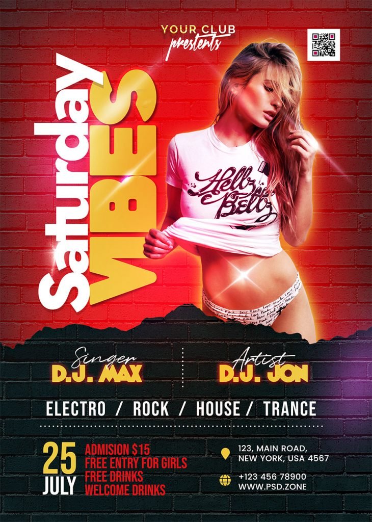 Saturday Vibes Party Flyer PSD Template