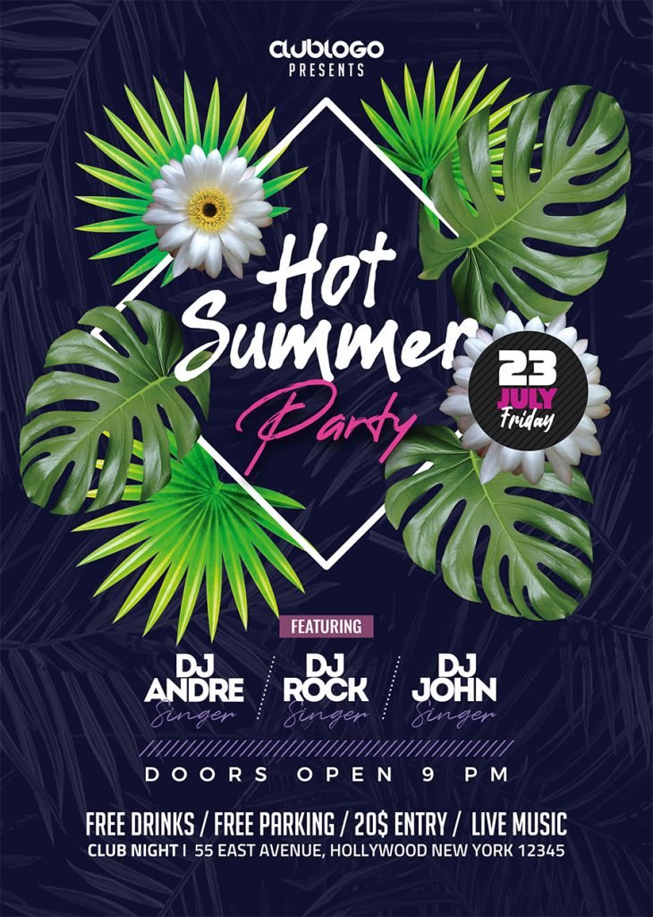 Tropical Summer Party Flyer PSD Template