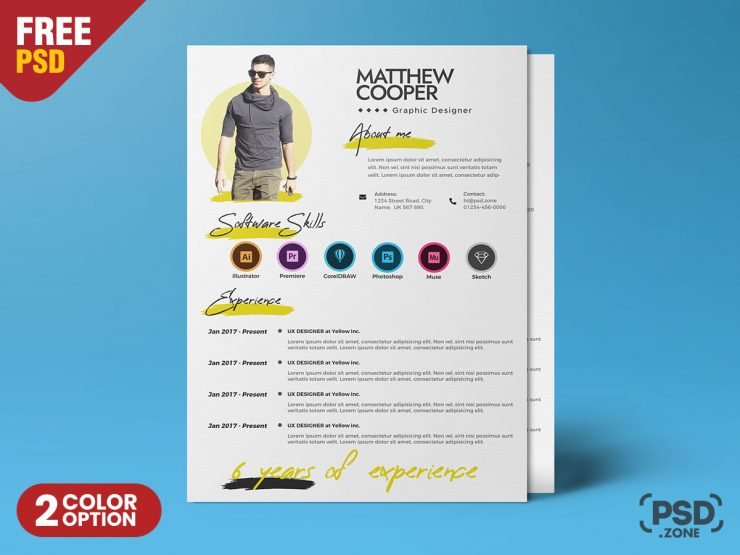 Clean and Modern Resume CV PSD Template