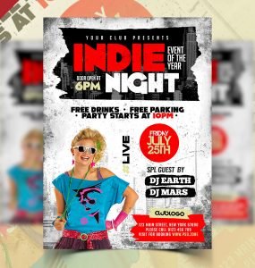 Vintage Indie Rock Concerts Party Flyer PSD