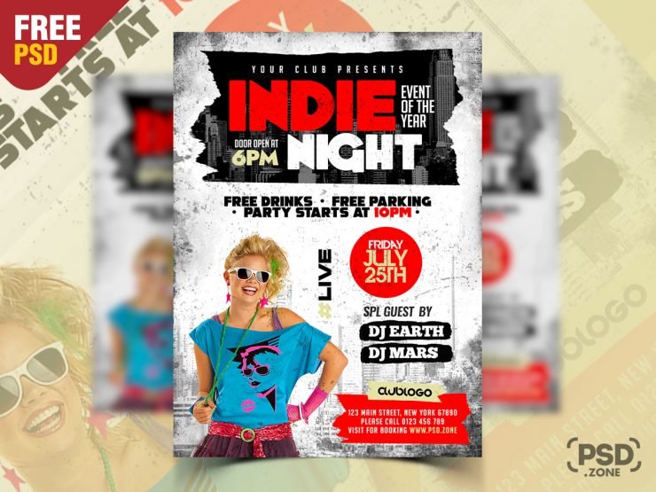 Vintage Indie Rock Concerts Party Flyer PSD