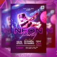 Neon Space Theme Party Flyer PSD Neon Space Theme Party Flyer PSD