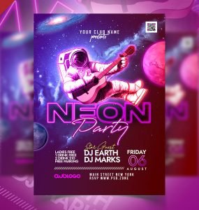 Neon Space Theme Party Flyer PSD