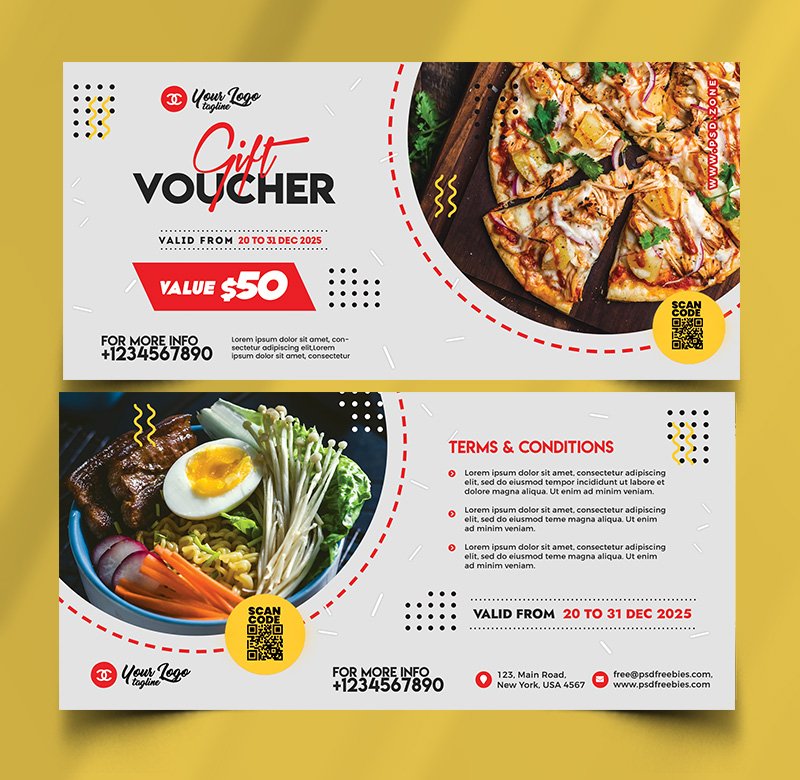 Premium Creative Food Gift Voucher Design Templates PSD