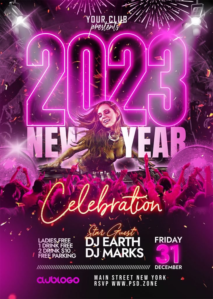 2023 New Year Party Celebration Flyer PSD