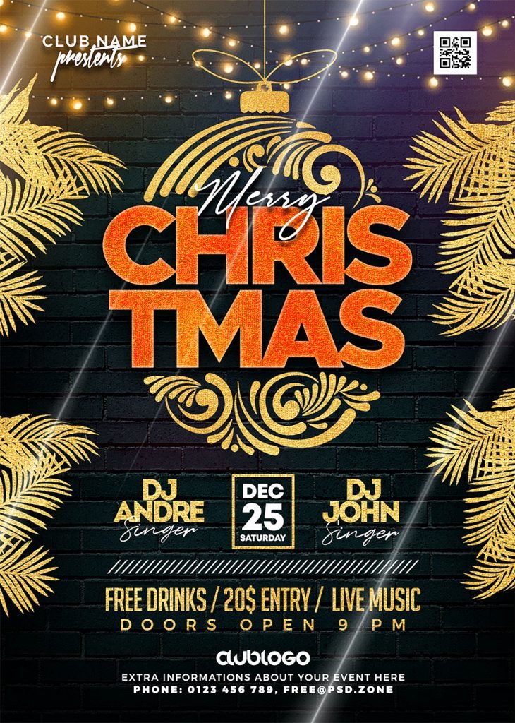 Classy Christmas Party Invitation Flyer PSD