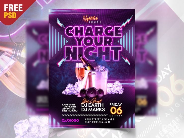 Club Music Event Party Invitation Flyer PSD