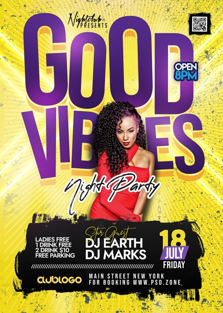 Good Vibes Night Party Flyer PSD
