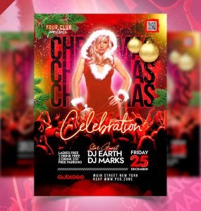 Christmas Club Party Invitation Flyer Template PSD