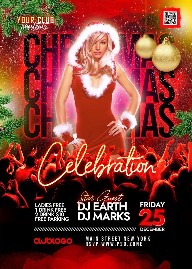 Christmas Club Party Invitation Flyer Template PSD