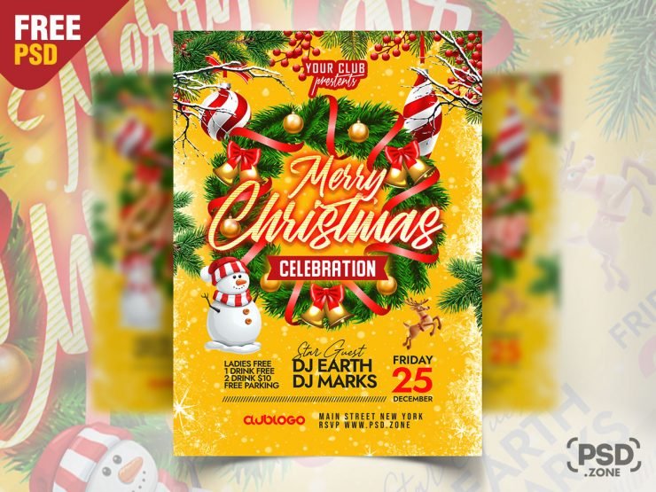 Merry Christmas Celebration Party Event Flyer PSD