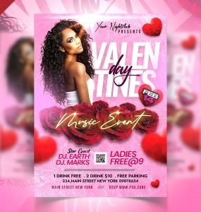 Valentines Day Club Music Party Flyer PSD
