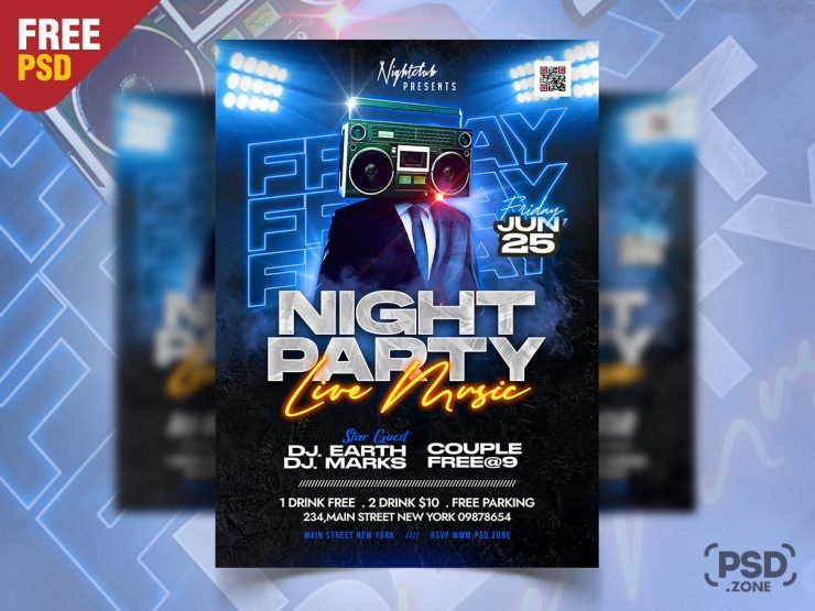 Friday Night Live Music Party Flyer PSD