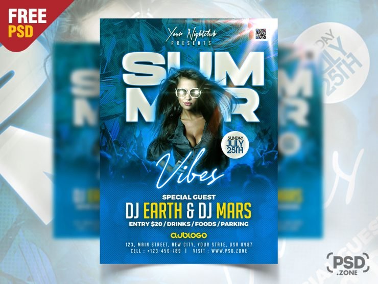 Summer Vibes DJ Party Flyer PSD