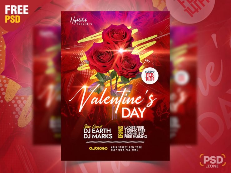 Valentines Day Special Event Party Flyer PSD Template
