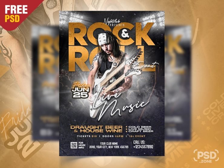 Rock and Roll Live Event Flyer PSD
