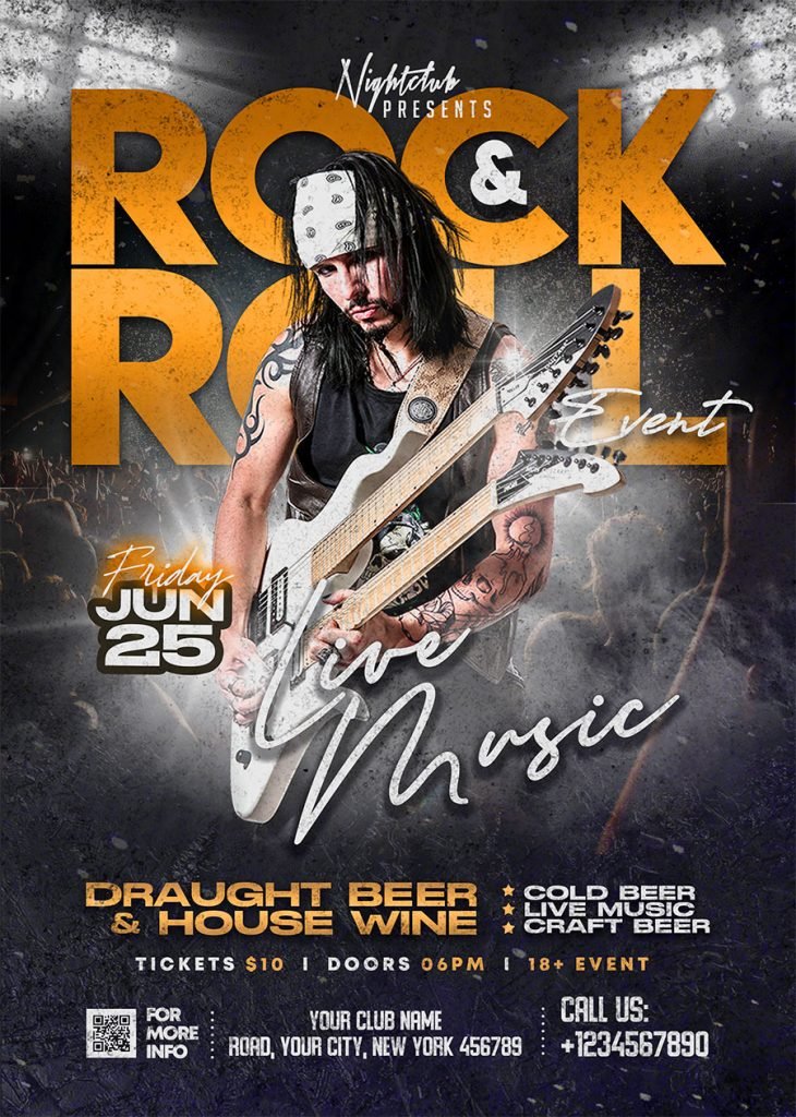 Rock and Roll Live Event Flyer PSD