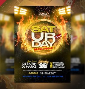 Saturday Music Club Night Party Flyer PSD