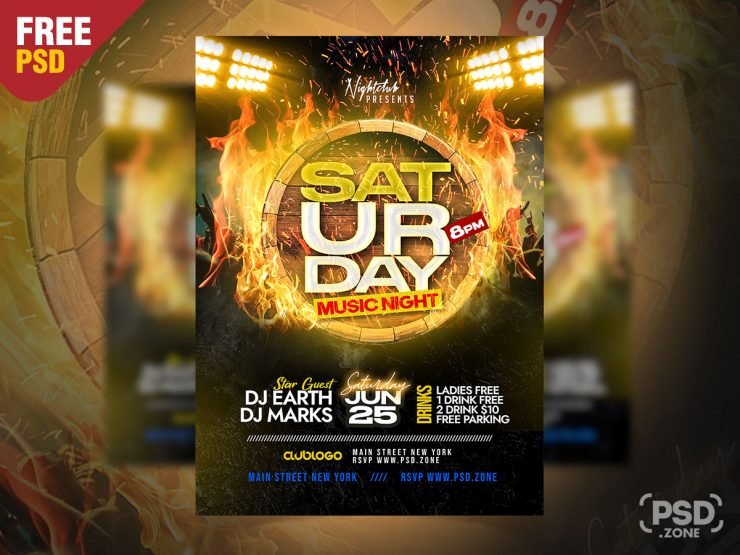 Saturday Music Club Night Party Flyer PSD