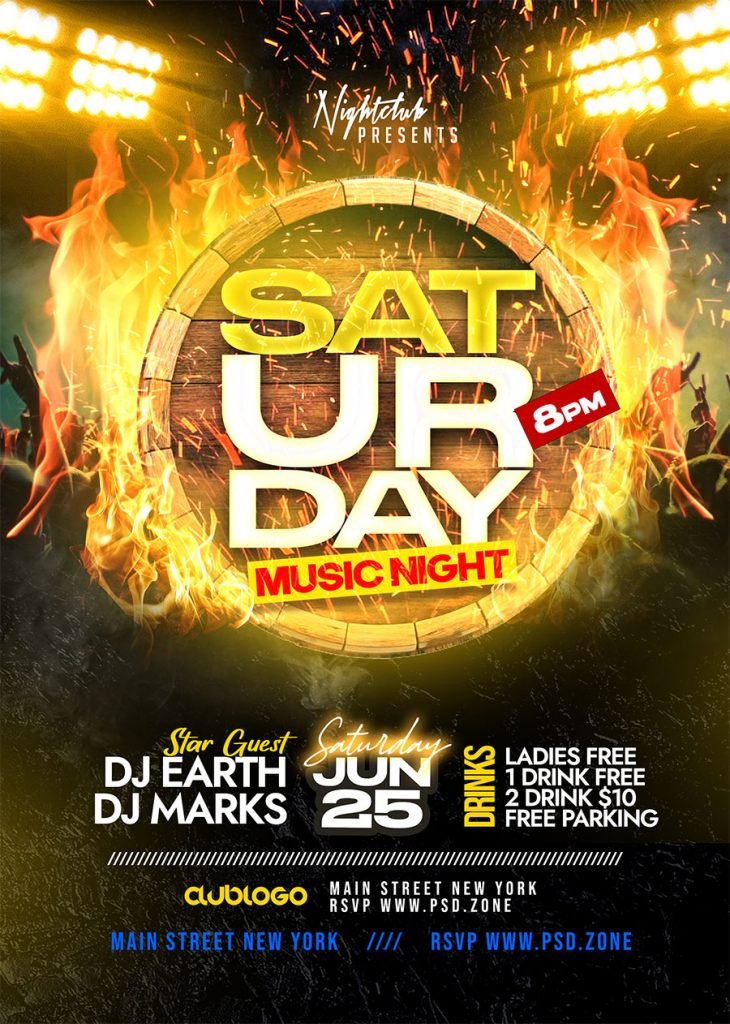 Saturday Music Club Night Party Flyer PSD