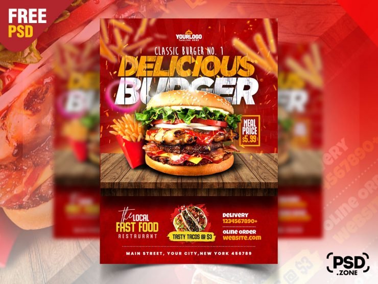 Burger Menu Promotion Flyer PSD Template