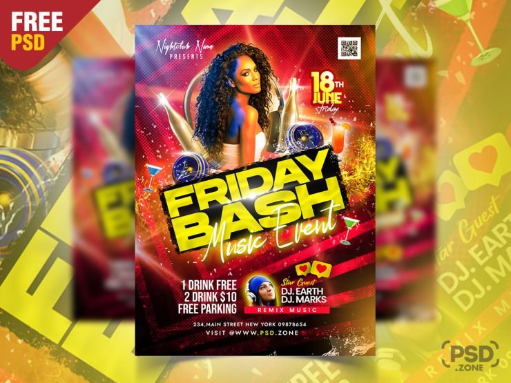 Friday Bash Music Event Flyer PSD