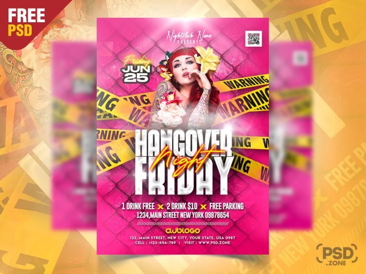 Hangover Full Night Party Flyer PSD