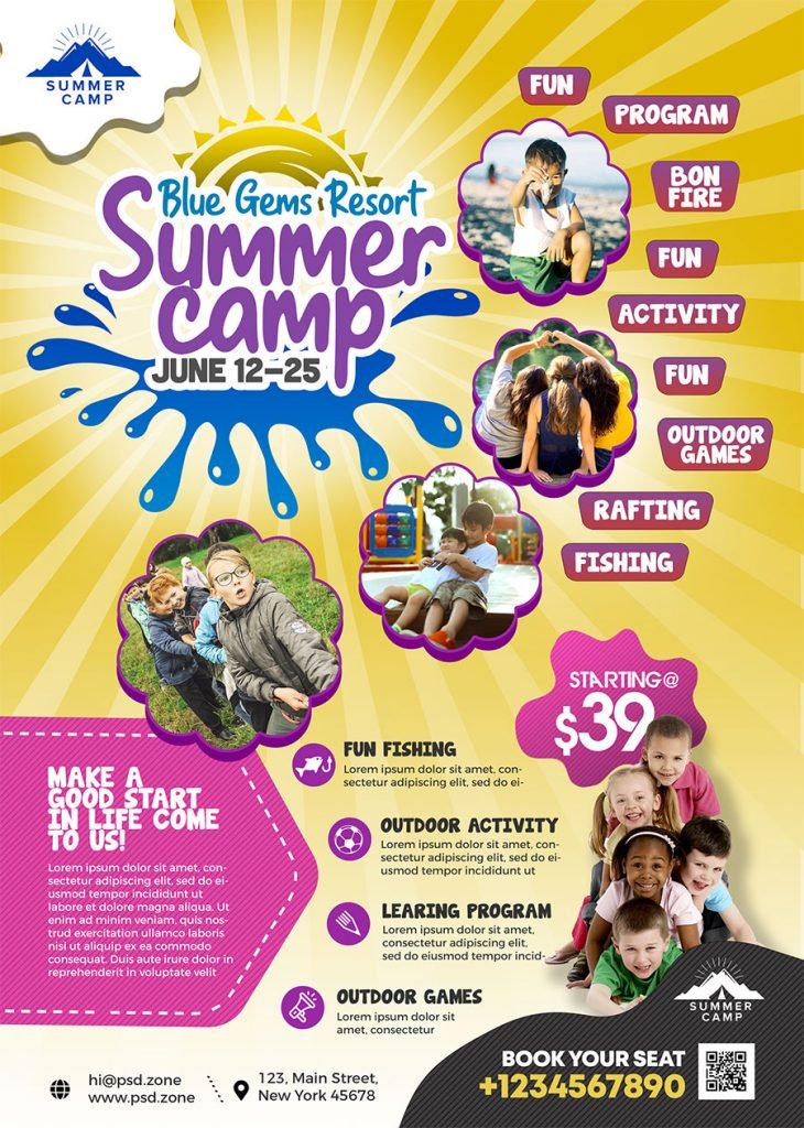 Kids Summer Camp Activities Flyer Template PSD
