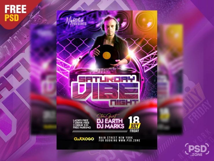 Saturday Vibe Night Party Flyer PSD