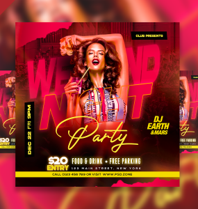 Red Weekend Club Party Social Media Post PSD