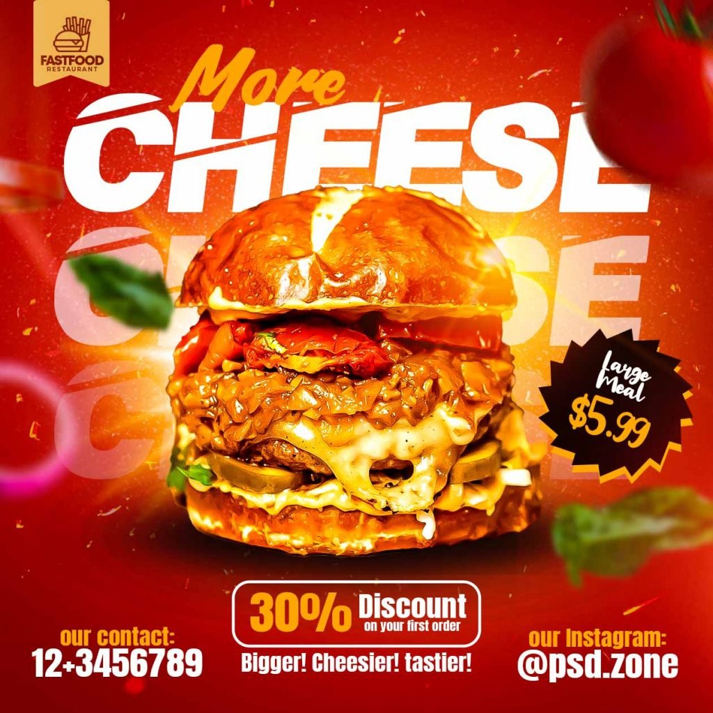 Burger Restaurant Social Media Post PSD