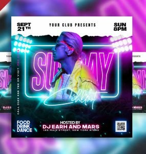 Neon Sunday Chillout party Instagram post PSD