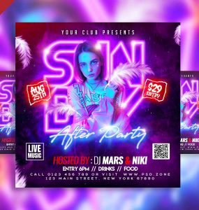 Neon Sunday After party Social media post PSD