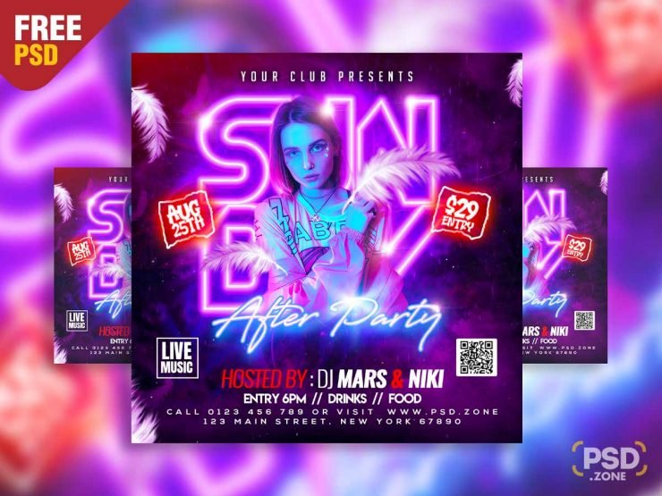 Neon Sunday After party Social media post PSD