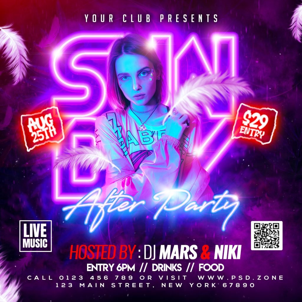 Neon Sunday After party Social media post PSD
