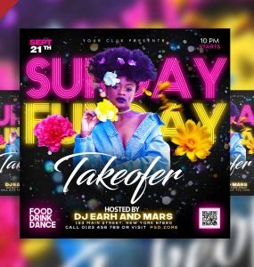 Sunday Funday takeover party social media post PSD