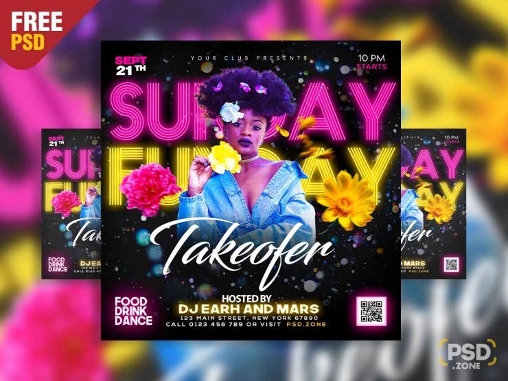 Sunday Funday takeover party social media post PSD