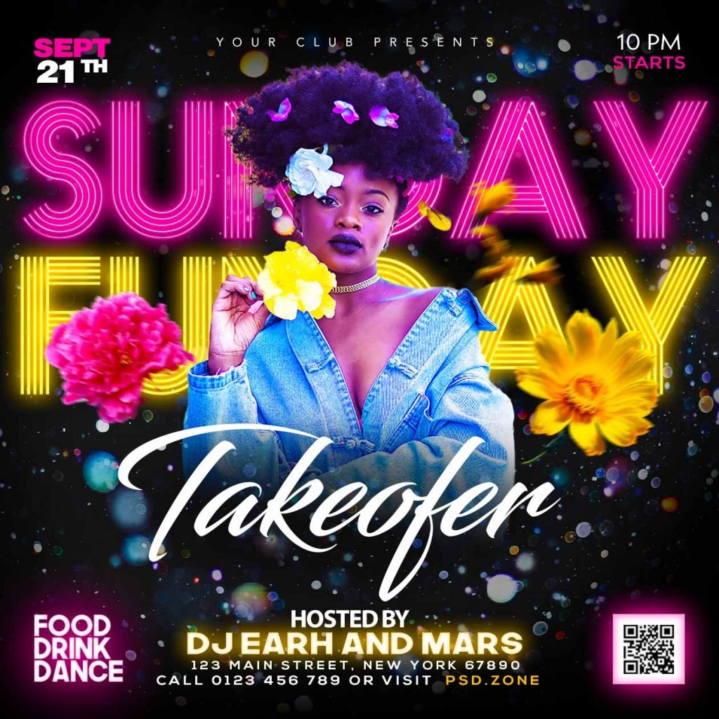 Sunday Funday takeover party social media post PSD