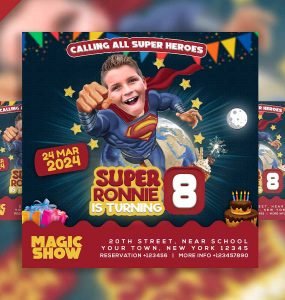 Superman Birthday invitation Instagram post PSD