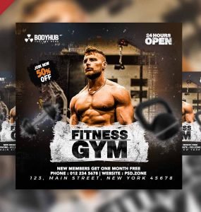 Fitness gym promotional social media post PSD