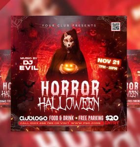 Horror Halloween Party Instagram Post PSD