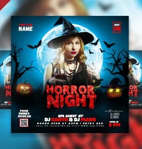 Horror Night Halloween Party Social Media Post PSD