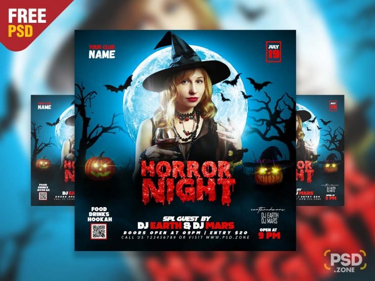 Horror Night Halloween Party Social Media Post PSD