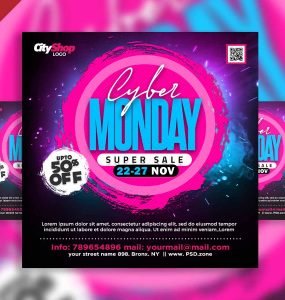 Cyber Monday super sale social media post PSD