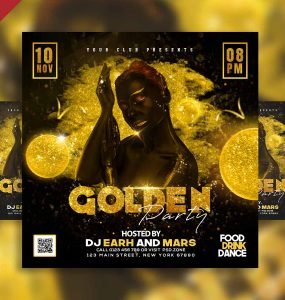 Golden party social media post PSD