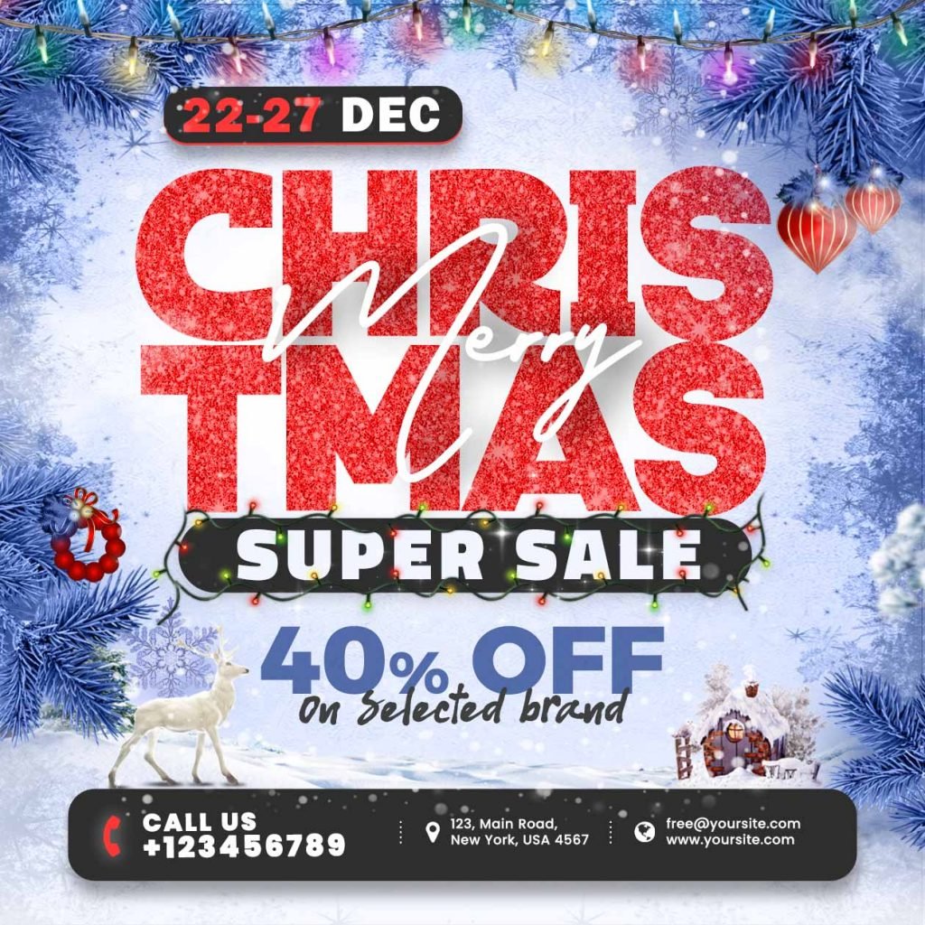 Merry christmas super sale social media post PSD